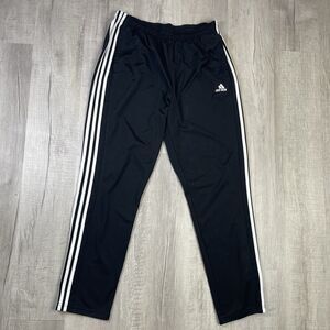 Adidas Mens Track Pants XL Black White Logo Stripes Taper Zip Ankle Pocket X